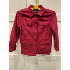 Talbots Petite Jacket Women's Medium Hot Pink Collared Button & Zip Front